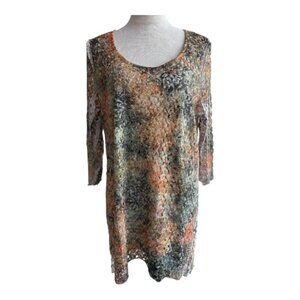 Frazzle XL Tunic Top Lace Overlay Crinkle Abstract Boho Artsy (2464--15)